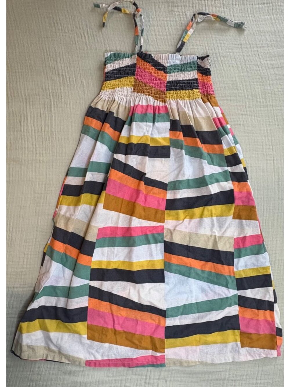 Multicolor Striped Girls Sundress By Tea Collection - Linen & Cotton Blend Sz 8
